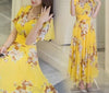 Chiffon V-neck Short Sleeve Floral Plus Size Maxi Dresses