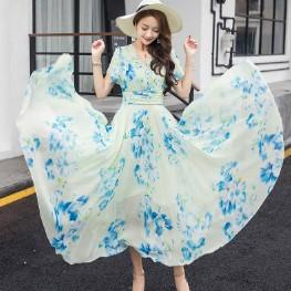 Chiffon V-neck Short Sleeve Floral Plus Size Maxi Dresses