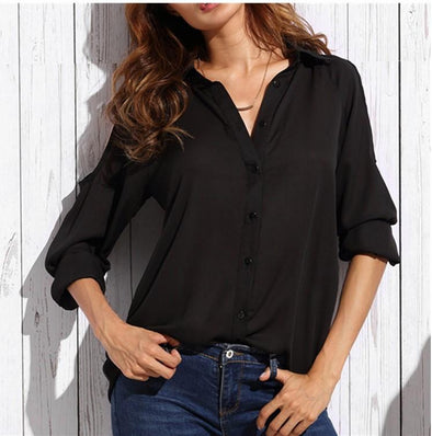 Chiffon Solid Color Single-breasted Long Sleeve Shirt