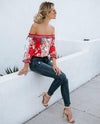 Chiffon Print Off Shoulder 3/4  Sleeve Blouses