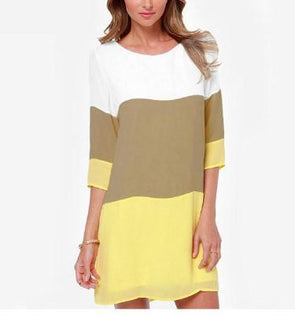 3/4 Sleeve Colorblock Chiffon One Button Plus Size Casual Dresses