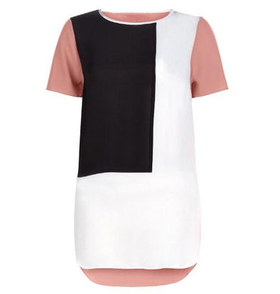 Colorblock Chiffon Short Sleeve Plus Size Tops