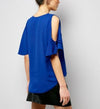 Cold Shoulder Lacing Up V-neck Solid Chiffon Plus Size Tops