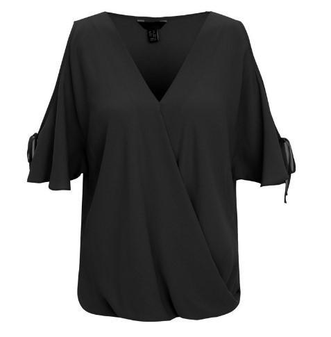 Cold Shoulder Lacing Up V-neck Solid Chiffon Plus Size Tops