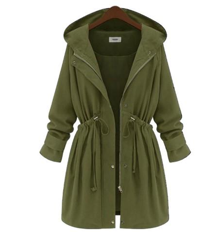 Cotton Knee Length Solid Color Hooded Coats