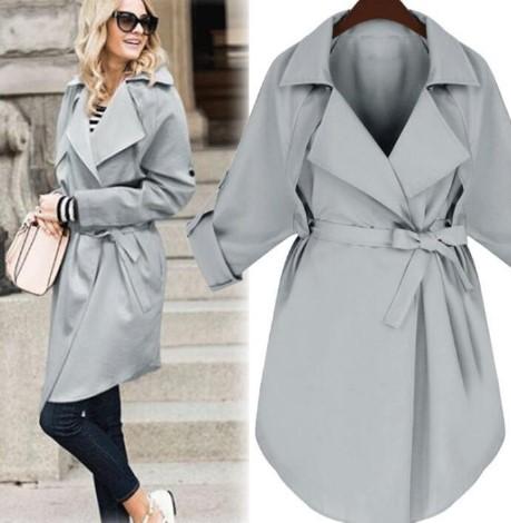 Cotton Solid Lapel Bandage Knee Length Casual Coats