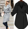 Cotton Solid Lapel Bandage Knee Length Casual Coats