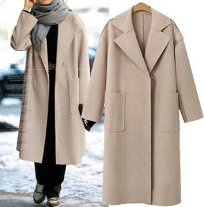 Cotton Solid Color Lapel Loose Long Coats