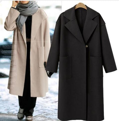 Cotton Solid Color Lapel Loose Long Coats