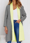 Colorblock Hit Color Knee Length Simple Long Coats