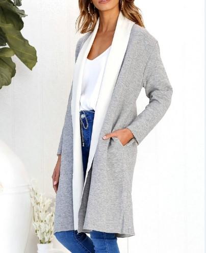 Colorblock Hit Color Knee Length Simple Long Coats