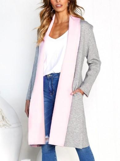 Colorblock Hit Color Knee Length Simple Long Coats