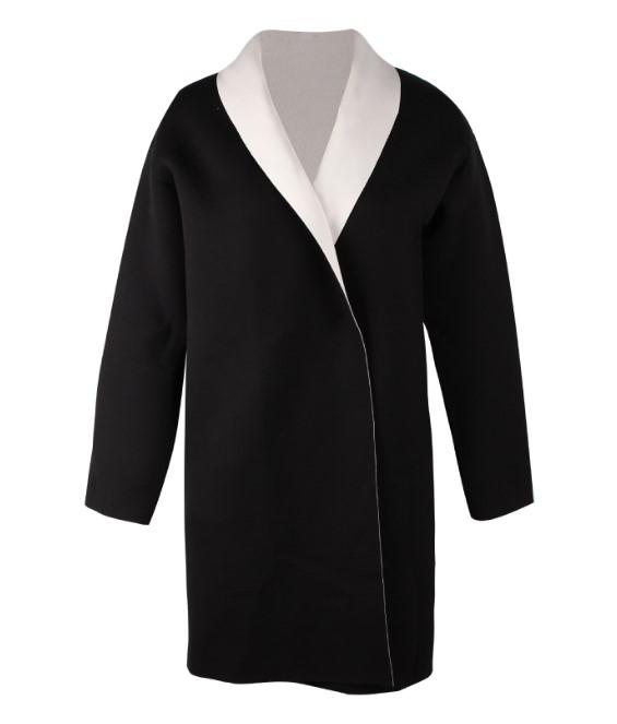 Colorblock Hit Color Knee Length Simple Long Coats