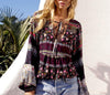 Beautiful Floral-Print Long Sleeve Deep V Neck Bohemia Blouses