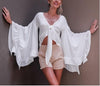 Chiffon Bowknot Flared Sleeves V-neck Blouses Tops