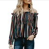 Colorful Stripe Off Shoulder Long Sleeve Blouses