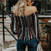 Colorful Stripe Off Shoulder Long Sleeve Blouses