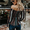 Colorful Stripe Off Shoulder Long Sleeve Blouses