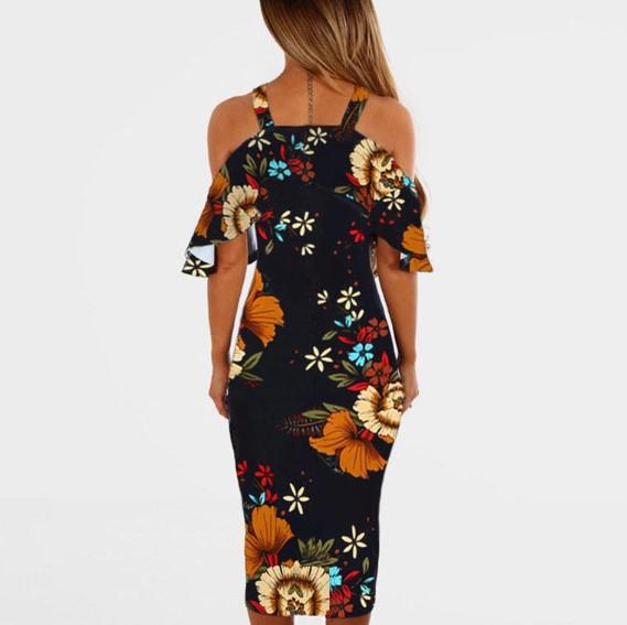 Bandage Cold Shoulder High Waist Floral Dresses