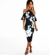 Bandage Cold Shoulder High Waist Floral Dresses