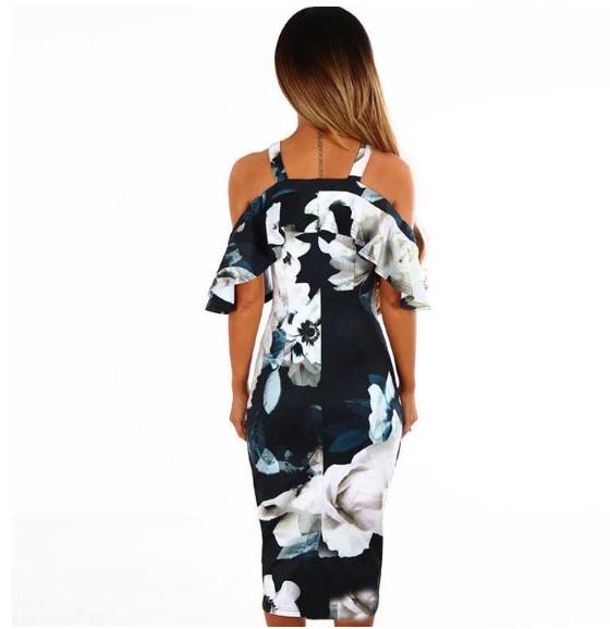 Bandage Cold Shoulder High Waist Floral Dresses