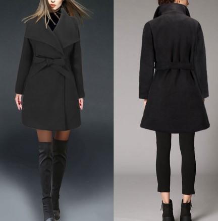 Bandage Lapel Solid Color Woolen Long Casual Coats