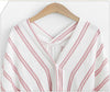 Cotton and Linen Stripe V- neck Dolman Sleeve Shirt