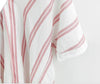 Cotton and Linen Stripe V- neck Dolman Sleeve Shirt