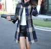 Check Long Sleeve Standing Collar Midi Casual Coats