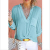 Casual Chiffon Solid Color V- neck Long Sleeve Shirt