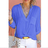 Casual Chiffon Solid Color V- neck Long Sleeve Shirt