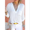 Casual Chiffon Solid Color V- neck Long Sleeve Shirt