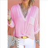 Casual Chiffon Solid Color V- neck Long Sleeve Shirt