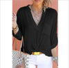 Casual Chiffon Solid Color V- neck Long Sleeve Shirt