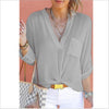 Casual Chiffon Solid Color V- neck Long Sleeve Shirt