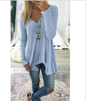 Casual Knitting V-Neck Long Sleeve Blouses