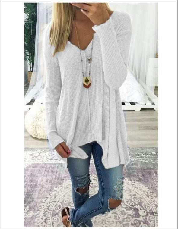 Casual Knitting V-Neck Long Sleeve Blouses