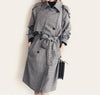 Check Lapel Bandage Knee Length Casual Coats