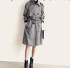 Check Lapel Bandage Knee Length Casual Coats