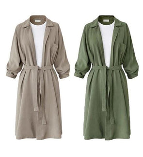 Cotton Solid Color Patchwork Lapel Casual Long Coats