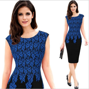 Applique Lace Patchwork Round Neck Sleeveless Bodycon Dresses