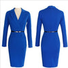 Belt Suit Collar Long Sleeve V- neck Bodycon Dresses