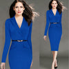 Belt Suit Collar Long Sleeve V- neck Bodycon Dresses