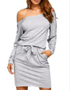 Bevel Shoulder Bandage Long Sleeve Bodycon Dresses