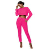 2022 Autumn New Women Set Solid Two Piece Outfits Set Hooded Crop Top and Pants Tracksuits