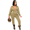 Solid Casual Two Piece Set Winter New Long Sleeve Women Set Outfits Fashion Sexy Hooded Overalls Long Pants Set Tracksuit