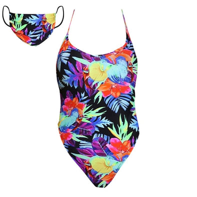 2021 Sexy Women Monokini Family Matching Swimwear Mommy And Me Ruffle Pineapple Print One-piece Halter Swimsuit With Mask