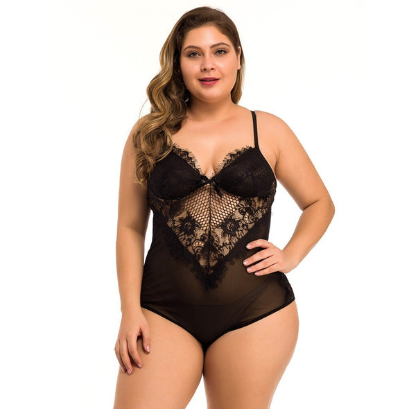 One Piece Sexy Lingerie Women Plus Size V-Neck Mesh Lace Teddy Lingerie Sexy Slim Underwear Babydoll Nightwear