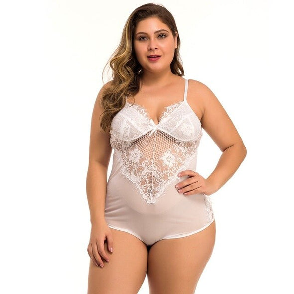 One Piece Sexy Lingerie Women Plus Size V-Neck Mesh Lace Teddy Lingerie Sexy Slim Underwear Babydoll Nightwear