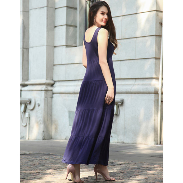 2022 Summer Solid Colour Ladies Spaghetti Strap Casual Sleeveless Pleated Dresses